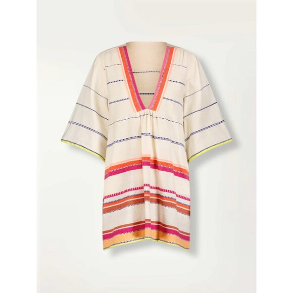 Lemlem Womens Belkis V Neck Caftan In Cream Size L - Picture 1 of 8